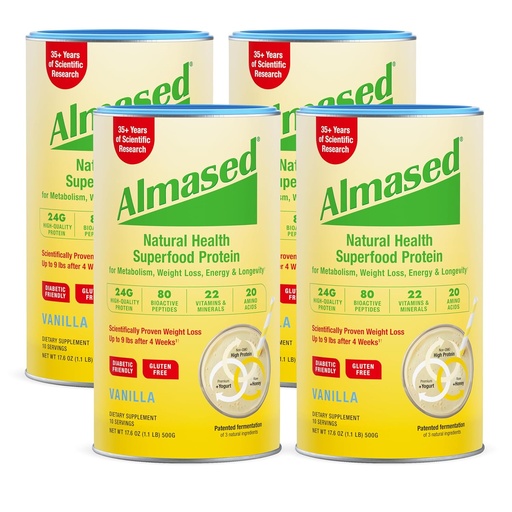 [BRSW2AAOB4ARSD36] Almased Vanilla Meal Replacement Shake - Low-Glycemic High Plant Base Protein Powder- Nutritional Weight Health Support Supplement - Vanilla Flavor - 17.6 oz (1.1 Pound (4 Pack))