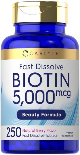 [BRSROCAPOUJWK33U] Carlyle Biotin 5000mcg | 250 Fast Dissolve Tablets | Supplement for Men and Women | Vegetarian, Non-GMO, Gluten Free