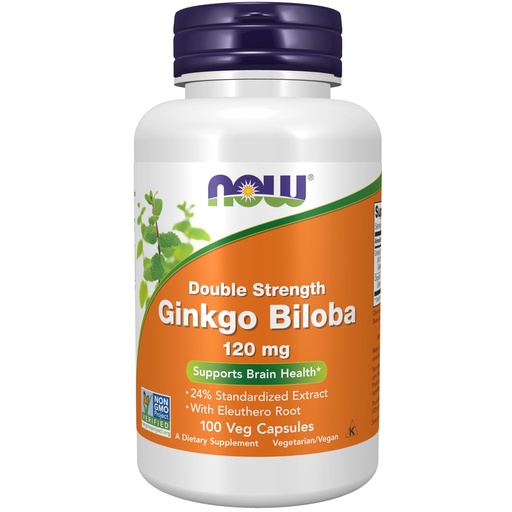 [BRSWIY32BQPQ4GTC] NOW Foods Supplements, Ginkgo Biloba 120 mg, Double Strength, Non-GMO Project Verified, 100 Veg Capsules