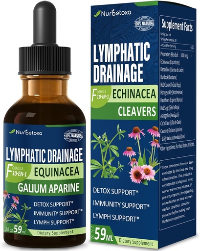 [BRSROGA3BVYWAG36] Cleavers Lymphatic Drainage Drops for Lymph System Detox Cleanse, Lymphedema Support Formula w / Echinacea, Cat 's Claw, Red Clover Extract Tincture, Gunakan dengan Alat Pijat Lymph. 2oz