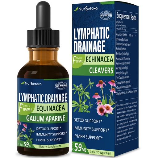 [BRSROGA3BVYWAG36] Cleavers Lymphatic Drainage Drops for Lymph System Detox Cleanse, Lymphedema Support Supplement Formula w/Echinacea, Cat’s Claw, Red Clover Extract Tincture, Use with Lymph Massage Tool. 2oz