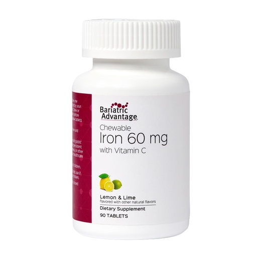 [BRSWIYI2OV7RKADE] Bariatric Advantage Chewable Iron 60 mg with Vitamin C for Increased Absorption and Utilization, Easily Digestible for Gastric Bypass and Sleeve Gastrectomy Surgery Patients - Lemon Lime, 90 Count