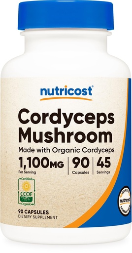 [BRSWYGABPMCBUGTF] Nutricost Cordyceps Mushroom Capsules 1100mg, 45 Serv - CCOF Certified Made with Organic, Vegetarian, Gluten Free, 550mg Per Capsule (90 Capsules)