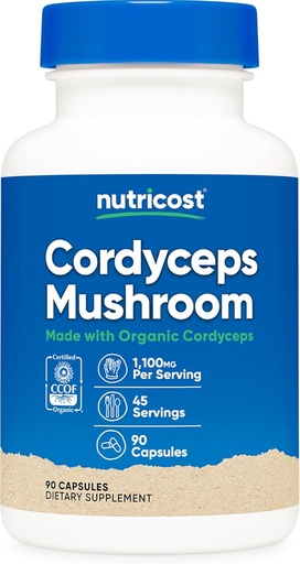 [BRSWYGABPMCBUGTF] Nutricost Cordyceps Mushroom Capsules 1100mg, 45 Serv - CCOF Certified Made with Organic, Vegetarian, Gluten Free, 550mg Por Capsule (90 Capsules)