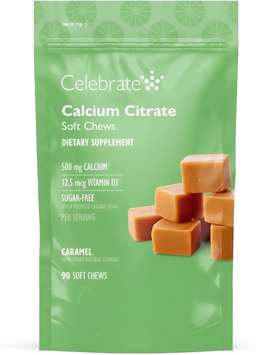 [BRSWKFTQOAAGMFIV] Celebrate Vitamins Bariatric 500mg Calcium Citrate Soft Chews with 500 IU Vitamin D3 – Essential for Gastric Bypass Patients & Bone Health - Sugar & Gluten Free, Caramel (90 Chews)