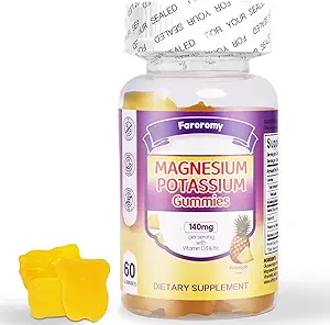 [BRSRAZQYAR5BSHYY] FaroromyPotassium Magnesium Gummies, Sugar-Free Magnesium Glycinate Supplement, Supports Leg Comfort, Muscle Function & Heart Health, Non-GMO, Pineapple Flavor, 60 Count