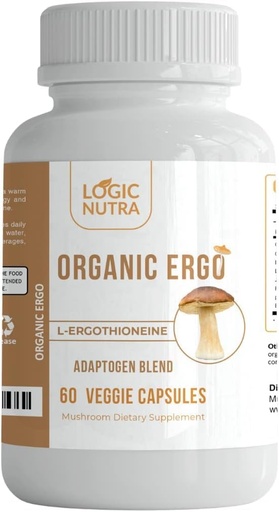 [BRSRMCA6B4NG2YDA] L-Ergothioneine Plus Organic Blend of Cordyceps Mushroom, Lion’s Mane, Reishi, Astragalus, Siberian Ginseng, Ashwagandha – 60 Caps