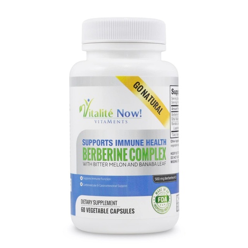 [BRSWGAQFBUCBQDQU] Vitalité Now! High Strength Berberine 500mg + Bitter Melon & Banaba - Immune System Health - Cardiovascular & Gastrointestinal Support - 60 Vegetarian Capsules