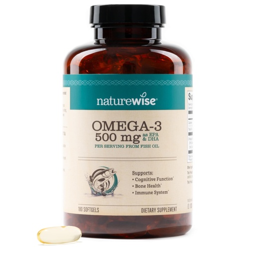 [BRSRAED7OQARAG3D] NatureWise Omega 3 Fish Oil - 500 mg per Pill - EPA & DHA - Immune Support, Brain Health & Optimal Wellness - Gluten and Soy Free, Non-GMO - 180 Softgels[6-Month Supply]