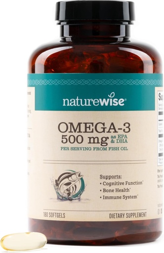 [BRSRAED7OQARAG3D] NatureWise Omega 3 Fish Oil - 500 mg por Pill - EPA & DHA - Immune Support, Brain Health &amp; Optimal Wellness - Gluten and Soy Free, Non-GMO - 180 Softgels[6-Month Supply]