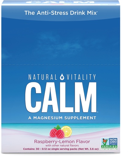 [BRSWIYYEBEOWEEDM] Natural Vitality Calm, Magnesium Citrate Supplement, Anti-Stress Drink Mix Powder, Gluten Free, Vegan, & Non-GMO, Raspberry Lemon, 0.12 oz, 30 Packets