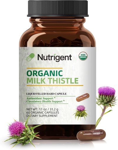 [BRSRAFTRCIHAKYLX] USDA Organic Milk Thistle Supplement 25:1 Extract, 8750 mg Strength, Silymarin Supplement 280 mg, Liquid Organic Capsules, Liver Health & Detox Support, Non-GMO, 60 Count