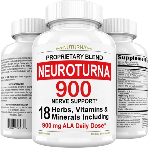 [BRSWYBADBEIA2FA2] Neuroturna Support Supplement with 900 mg Alpha Lipoic Acid - Advanced ALA Formula for Feet Hands Fingers Legs - Ultra Potent 18 in 1 Natural Vitamins - 180 Capsules