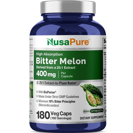 [BRSW2AA6DEFBOCTP] NusaPure Bitter Melon, 400 mg, 180 Veg Caps (Non-GMO, Vegan)
