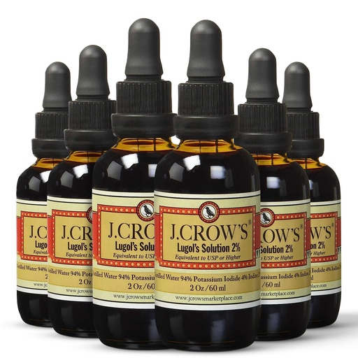 [BRSWGHD3AUIA42A2] J.CROW'S® Lugol's Solution of Iodine 2% 2 oz (6 Bottle) – Premium Iodine & Potassium Iodide Liquid, Gluten & Alcohol-Free Natural Brine Extract, No Expiration - 1200 Drops