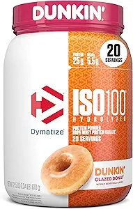 [BRSROFL3BMNQMF3Z] Dymatize x Dunkin' Glazed Donut ISO100 Whey Protein Powder, 25g of Protein, 5.5g BCAAs, 120 Cal., Gluten Free, 1g Fat, 1g Sugar, 2g Carb (20 Servings)