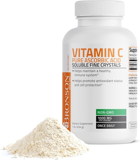 [BRSWIYT7DEDREDL2] Bronson Vitamin C Powder Pure Ascorbic Acid Soluble Fine Non GMO Crystals – Promotes Healthy Immune System and Cell Protection – Powerful Antioxidant - 1 Pound (16 Ounces)