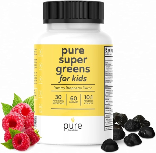 [BRSRMFIPCF4A433L] Super Greens Multivitamin Gummies for Adult & Kids Immune Support & Digestive Health - Daily Fiber Probiotic Supplement Fruit & Veggie Chewable Gummy - Raspberry Flavor - 60-Day Supply