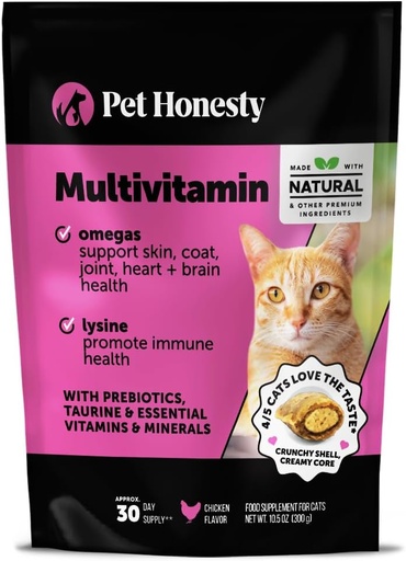 [BRSROYIHBADQ2FLJ] Cat Multivitamin Crunchy & Creamy Chews - Cat Treats for Health + Immune, Joint Support, Skin & Coat, & Digestion - Vitamins with Omega 3s, Lysine & Probiotics (30 Day Supply)
