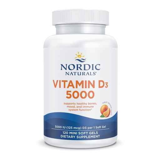 [BRSWIAAEORYGMFDK] Nordic Naturals Vitamin D3 5000 IU,Non-GMO, Orange - 120 Mini Softgels
