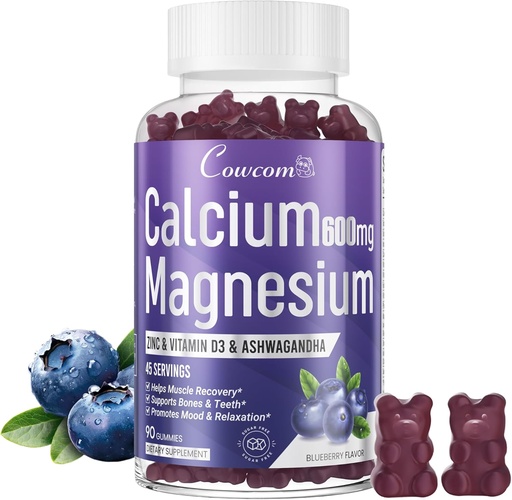 [BRSRAFAZDIIBQDI6] Calcium Magnesium Zinc Gummies &quot; Vitamin D3,B6,B12, Immune &quot; Supporting Bone Health Calcium Magnesium supplement for Women Men, Sugar-Free Vegan Blueberry Flavored 90 counts