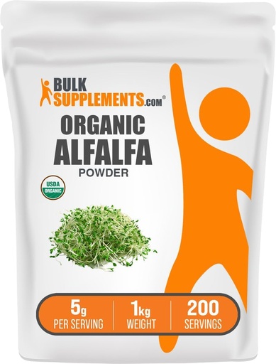 [BRSWKHD2OIFQEADJ] BulkSupplements.com Organic Alfalfa Grass Powder - Alfalfa Supplement, Green Superfood Powder - Vegan & Gluten Free, 5g per Serving, 1kg (2.2 lbs) (Pack of 1)