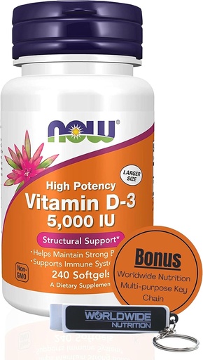[BRSROYIDO4CGG3DV] Worldwide Nutrition Now Supplements Vitamin D3 5000 IU Softgels - High Potency Formula for Structural Support D 240 Count Vitamin, Organic & keychain