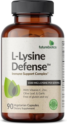 [BRSRMAIHDIFRQA32] Futurebiotics L-Lysine Defense Immune Support Complex 1500 MG Per Serving with Vitamin C, Zinc, Olive Leaf & Garlic - Non-GMO, 90 Vegetarian Capsules
