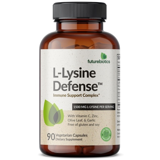 [BRSRMAIHDIFRQA32] Futurebiotics L-Lysine Defense Immune Support Complex 1500 MG Per Serving with Vitamin C, Zinc, Olive Leaf & Garlic - Non-GMO, 90 Vegetarian Capsules