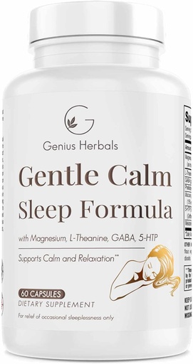 [BRSRAFAODMHROH3L] Gentle Calm Sleep Formula з магнію, L-Theanine, Melatonin, GABA, 5-Htpê Aid Aid Non-GMO - 60 Капсули