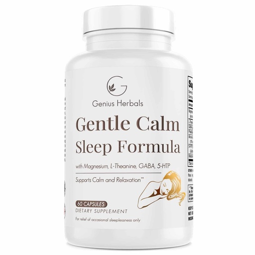 [BRSRAFAODMHROH3L] Gentle Calm Sleep Formula with Magnesium, L-Theanine, Melatonin, GABA, 5-Htp | Sleep Aid | Non-GMO - 60 Capsules