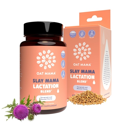 [BRSWGAIQAB6BYE33] OAT MAMA Organic Lactation Supplement - 'Slay Mama' Blessed Thistle & Fenugreek Capsules - Herbal Lactation Blend, Postpartum Support for Breastfeeding Moms