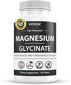 [BRSRAYY3AUCRG337] Magnesium Glycinate - Made in USA, 400mg per Serving, 120 Tablets, 100% Chelated for Higher Absorption, Non-GMO and Gluten-Free, Supports Muscle, Bones and Heart Well-Being