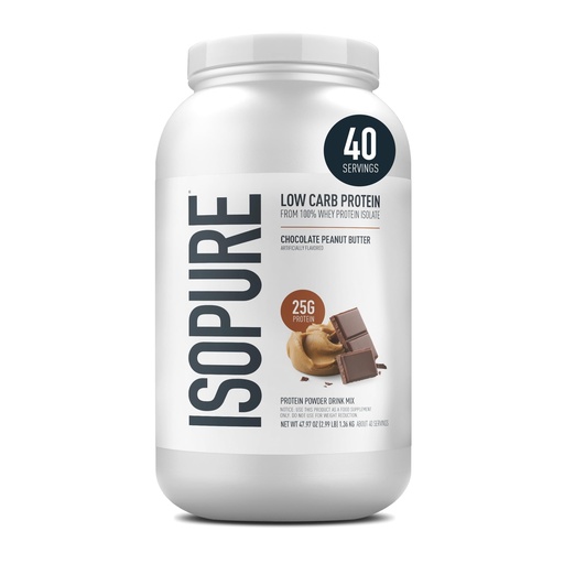 [BRSWG2YDOZ4BUF3P] Isopure Low Carb 100% Pure Whey Isolate Protein Powder, Gluten Free, With Vitamins, Chocolate Peanut Butter, 25g Protein Per Serving, 3 Lbs, 40 Servings (Packaging May Vary)