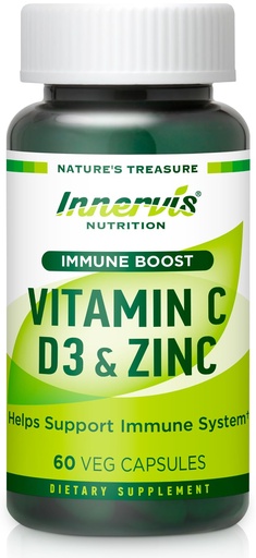 [BRSRAZYDDEHQ2H3P] Immune Boost Complex – Vitamin C 900mg, D3 2,500 IU & Zinc 25mg for Immune System Support, 60 Veggie Caps | Innervis Nutrition