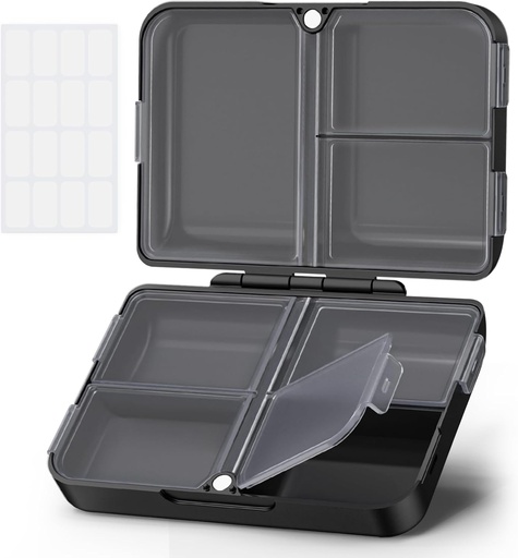 [BRSRAYD4AANQKHI2] AUVON Daily Pill Organizer Fit with Your Purse or Pocket, Compact Travel Pill Box Case with Slim Folding Design and Long-Lasting Hinges to Hold Vitamin, Fish Oil, Supplement or Jewelry(Black)