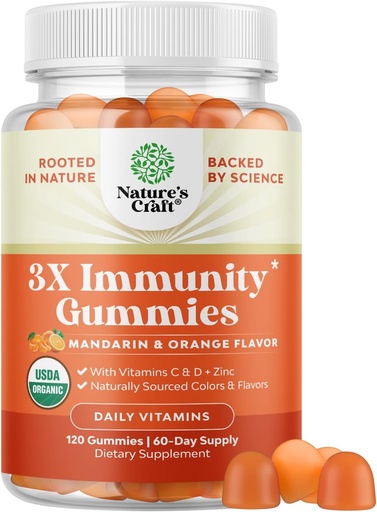 [BRSROEIQAQOREGYV] Natures Craft Vegan Organic Immune Support Gummies - D3 Zinc and Vitamin C Gummies for Adults Immunity - Organic Vitamin D for Adults Immune Support Supplement Gluten Free & Non-GMO (60 Servings)