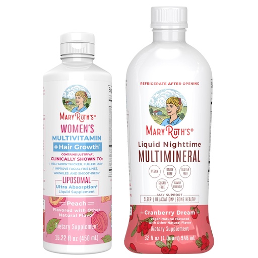 [BRSRACT2OZYWYCTL] MaryRuth's Women's Multivitamin + Hair Growth Liposomal (Peach) & Liquid Nighttime Multimineral (Cranberry) | Clean Label Project Verified® | Vegan | Beauty, Bedtime, & Overall Health