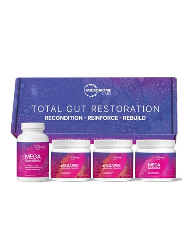 [BRSW2BD7AUJQIALF] Microbiome Labs Total Gut Restoration Kit (Powder) - 3-Product Gut Health Spore Based Probiotic, Prebiotic Powder & Mucosal Immunoglobulin + Amino Acids Supplement for Immune, GI & Digestive Health