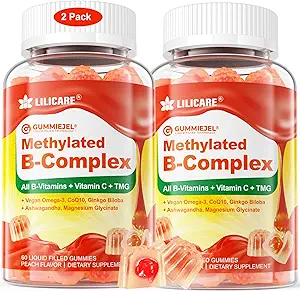 [BRSRA2QFPMNBAA3V] Women's & Men's Super Vitamin B Complex Filled Gummies, Methylated w/Omega 3, Magnesium,CoQ10, Ashwagandha,Vitamin C, TMG, Sugar Free - 60 Count (Pack of 2)