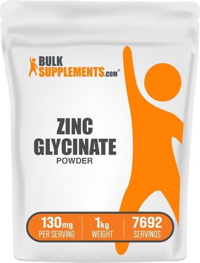 [BRSWGHD6BMDW2F3F] BulkSupplements.com Zinc Glycinate Powder - Zinc Supplement, Mineral Supplement for Immune Support - Gluten Free, 130mg per Serving, 1kg (2.2 lbs) (Pack of 1)