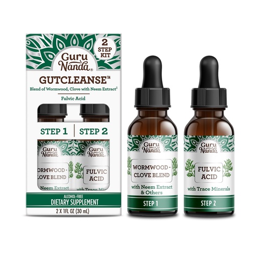 [BRSRAFIYCECB4H32] GuruNanda Gutcleanse 2-Step Kit - Dietary Supplement to Help with Digestion - Blend of Fulvic Acid, Wormwood, Clove & Neem Extract, 2x1 FlOz
