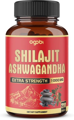 [BRSROGIFAUAR4C37] agobi 210 Capsules - 600mg Shilajit Supplement with 400mg Organic Ashwagandha Root - Shilajit Pure Himalayan Organic for Energy Production, Immune System Brain Health, Focus & Concentration
