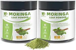 [BRSRAGI2BMPAGAL2] Organic Moringa Powder & Matcha Powder, Multi-Green Superfoods with Green Tea Resveratrol - Energy and Digestive Support, Rich in Antioxidants and Vitamin A D3 E B6 B12 Calcium, Non-GMO, Vegan, 16 oz