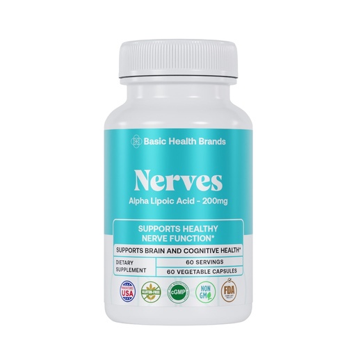 [BRSWYCT3OYNBE2TZ] Basic Brands Nerves Alpha Lipoic Acid, 200 mg – Supports Neuron Function, Antioxidant Protection & Nerve Health(Pack of 1)