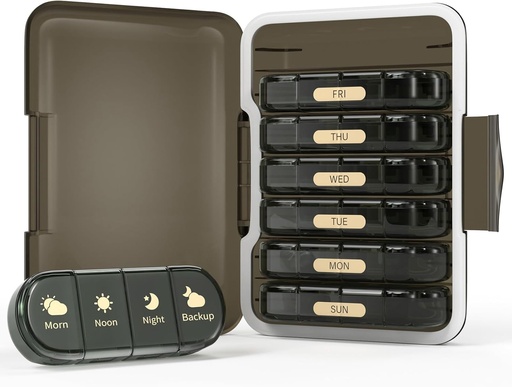 [BRSROEIDOINQYCD7] Weekly Pill Organizer 4 Times a Day, 7 Day Pill Box 4X, Portable for Travel Pill Case for Pills/Vitamin/Fish Oil/Medication/Supplements (4x7 Black)