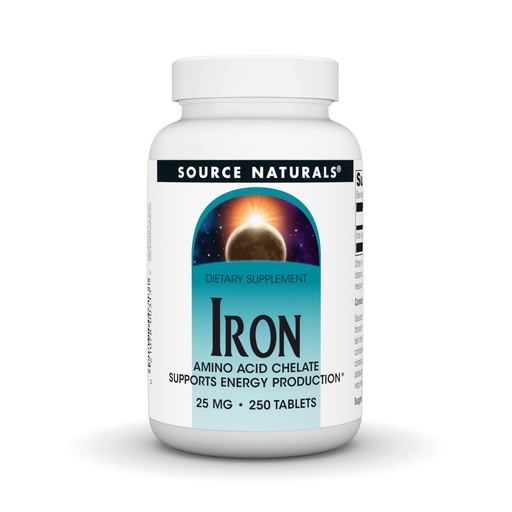 [BRSWIYQPO4PBWEY3] Source Naturals Iron, Amino Acid Chelate - Supports Energy Production* 25mg - 250 Tablets