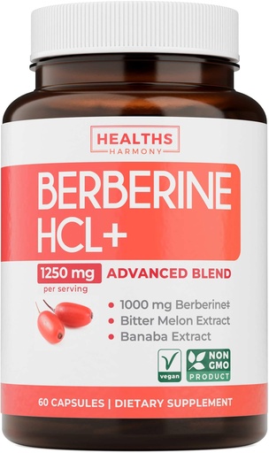 [BRSWGAIROQMRUFA4] Berberine Supplement (Non-GMO & Vegetarian) Berberine HCL Plus Bitter Melon & Banaba Leaf Extract Capsules - Berberine 500mg Each, 1000mg Per Serve - AMPK Metabolic Activator - 60 Caps (No Pills)