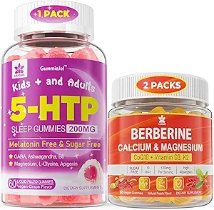 [BRSRAEATBEMRMG3B] 2Pack Berberine Supplement Gummies & 1Pack 5HTP Liquid Filled Gummies for Adults & Kids 8+, Sugar Free