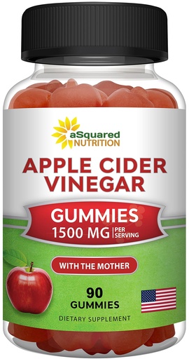 [BRSW2YYEOR6QEYDF] aSquared Nutrition Apple Cider Vinegar Gummies - 1500mg Per Serving - with The Mother - 90 ACV Gummies w/Vitamin B6 & B12, Folic Acid - Vegan Gummy Supplement Alternative to Capsules Pills & Drink